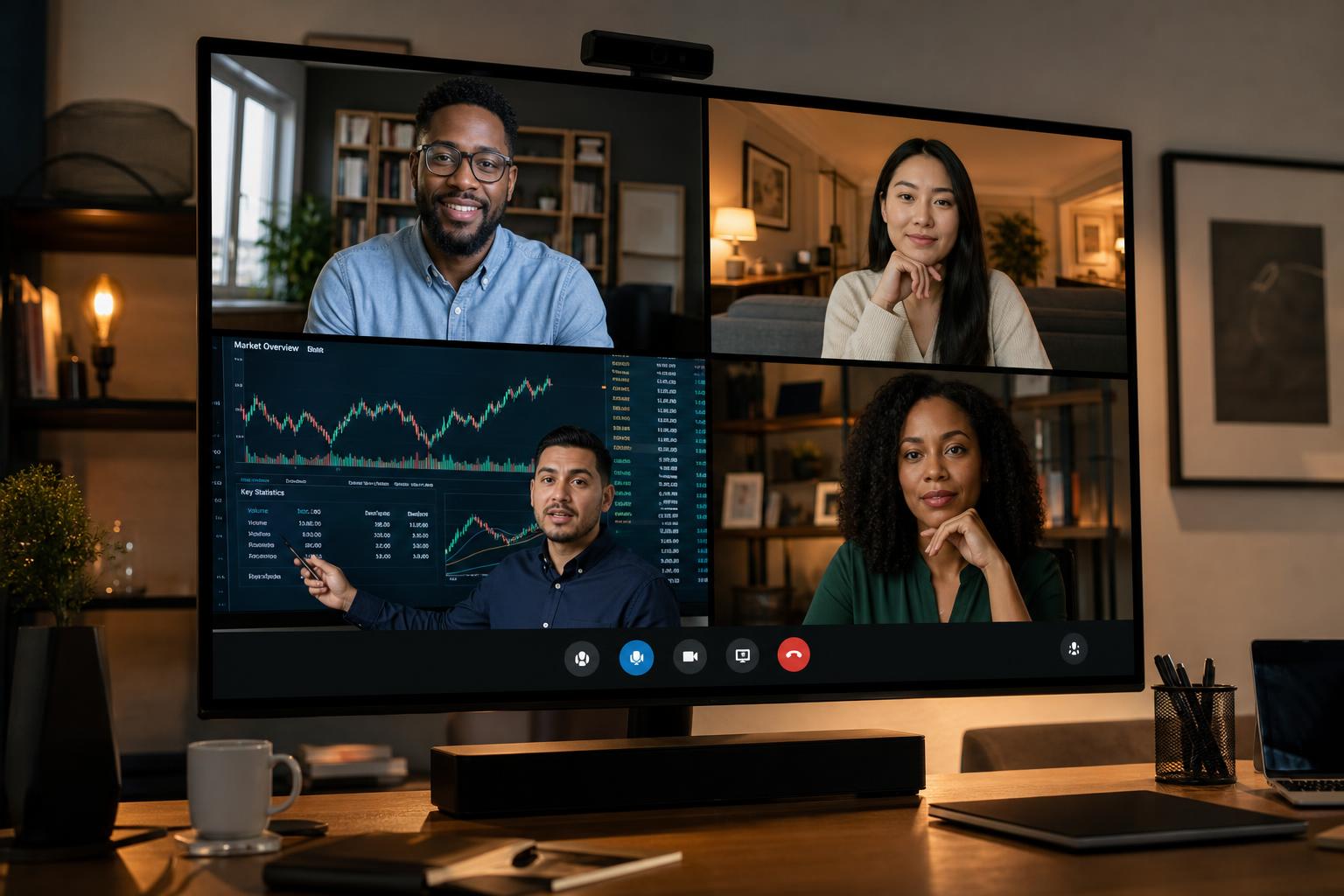 Diverse traders attending a live Zoom mentorship session about trading